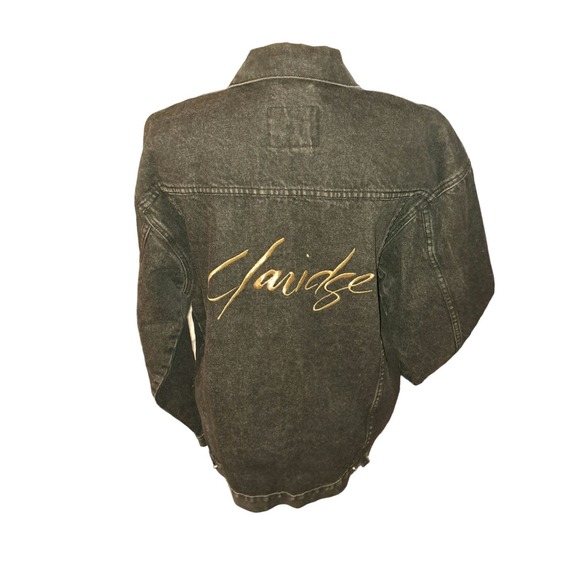 Milano Bay Size Large Black Denim Jacket with Gold Embroidery on Back - Picture 2 of 12